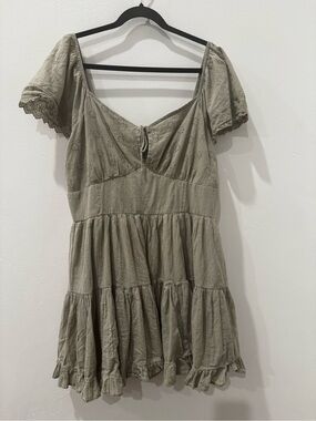 American Eagle Outfitters Olive Tiered Eyelet Mini Dress